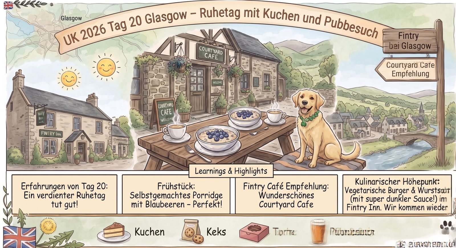 UK 2026 Tag 20 Glasgow – Ruhetag mit Kuchen und Pubbesuch
