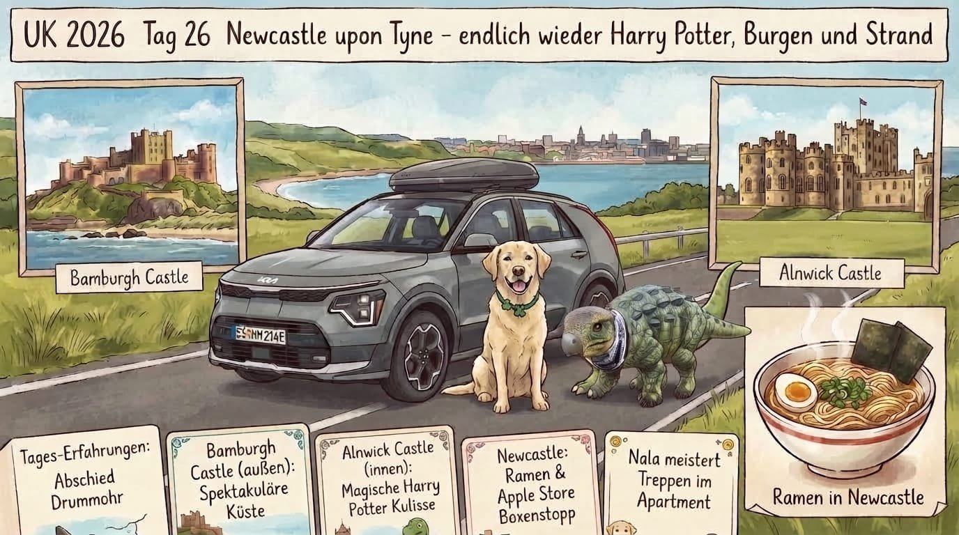 UK 2026 Tag 26 Newcastle upon Tyne – endlich wieder Harry Potter, Burgen und Strand