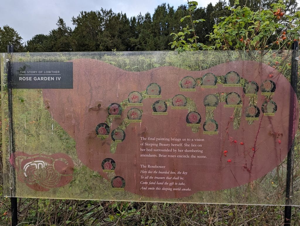 UK 2026 Tag 19 Schottland Lowther Castle Infotafel im Rosengarten